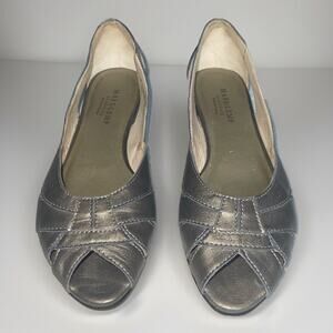 New Women's MARK LEMP Size 7AA BRASS Leather Flat Ballerina Sandal Heel‎ Shoes